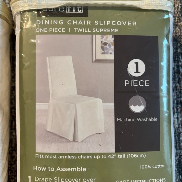 ❌SOLD❌ NEW Set of 2 SureFit Long Dining Chair Slipcovers - Twill White Supreme - Picture 8 of 11